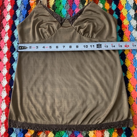 Vintage Y2K Silky Chocolate Lace Detail Cami Spaghetti Strap Tank Xhilar… - Picture 10 of 13